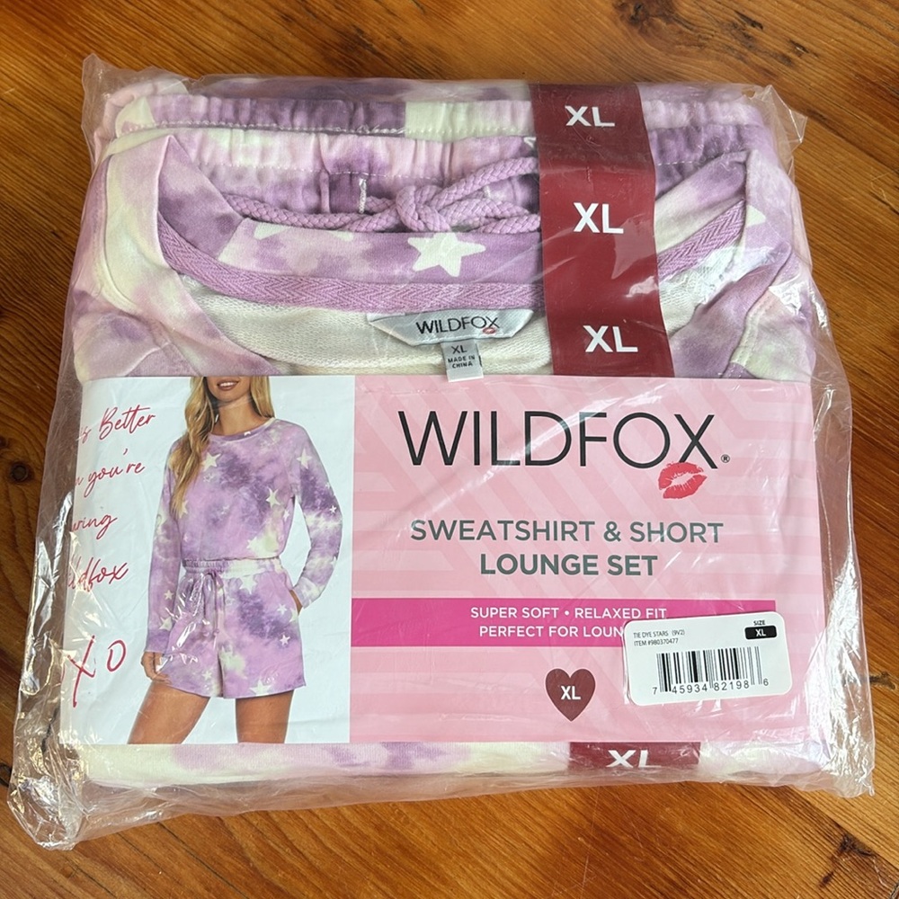 NWT WildFox 2 Piece Lounge set purple tie dye stars Retail $160 comfy shorts top - Picture 5 of 6